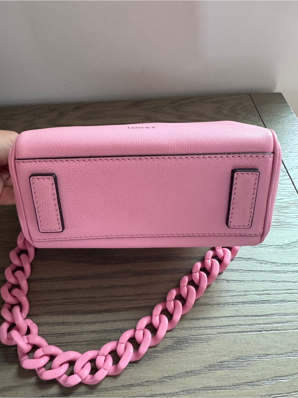 Versace La Medusa Small Pink Leather Top-Handle Bag with Chain Strap - Picture 7 of 12